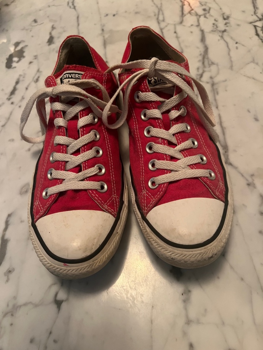 Converse Red Low-Top Canvas Sneakers with White Accents